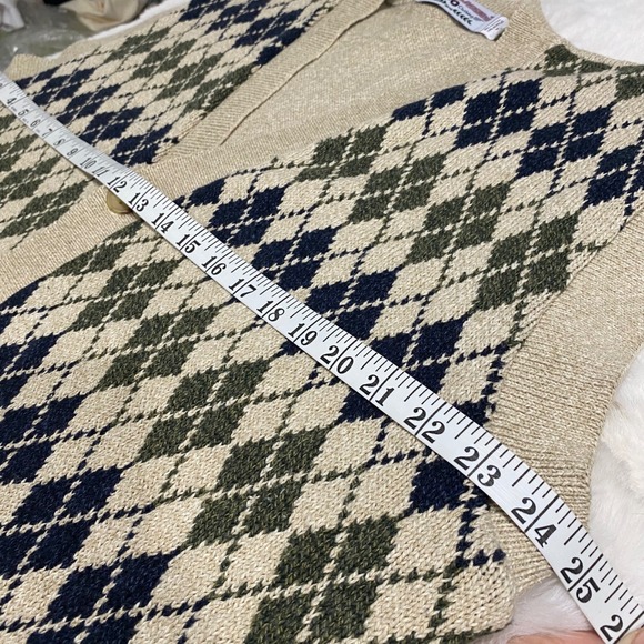 Vintage Argyle Grandpa Sweater Vest Beige Green Navy XL Cotton Preppy Golf - Picture 5 of 8